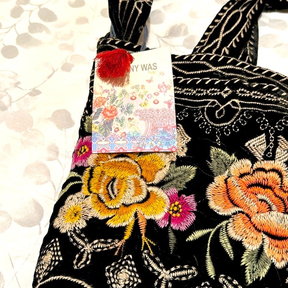 Johnny Was Flores Velvet Tote. Black with multicolored embroidery. NWT - Picture 6 of 12